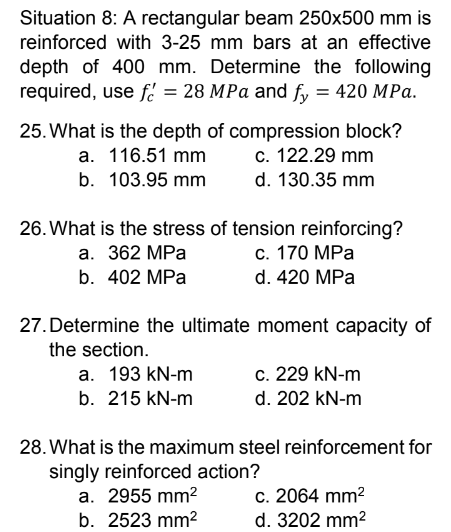 Situation 8 : A rectangular beam 2 5 0 5 0 0 m m