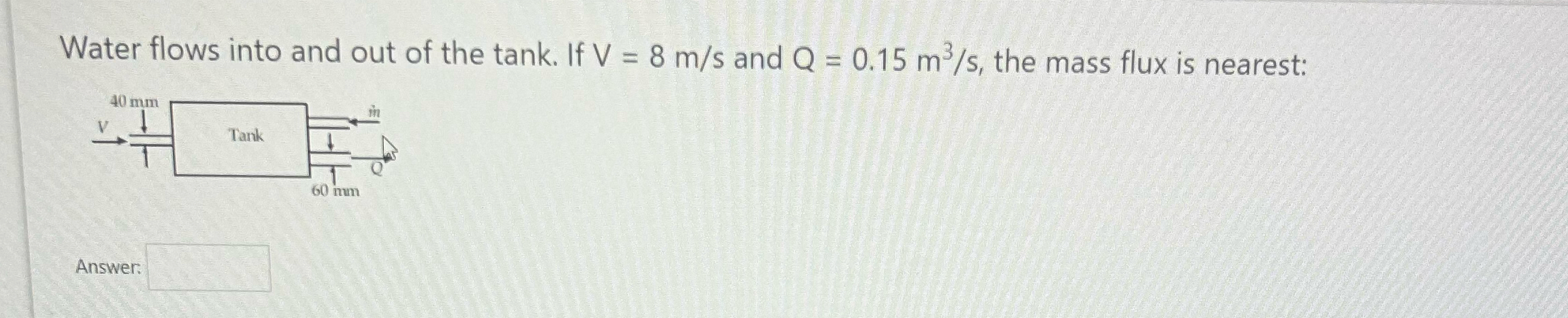 Water flows into and out of the tank. If V = 8 m