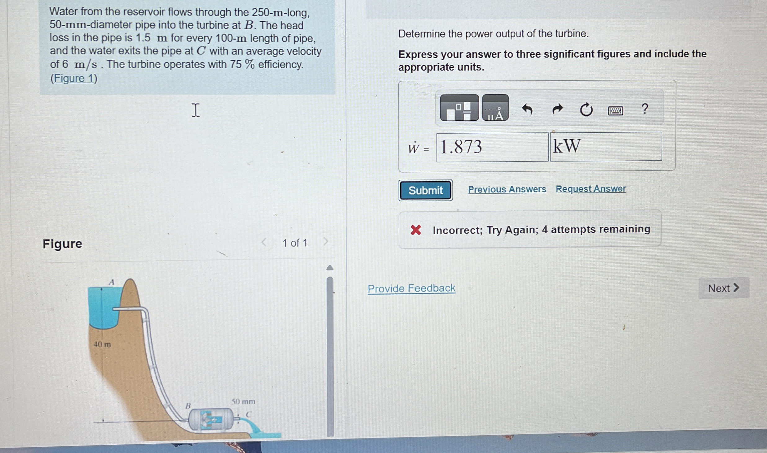 Water from the reservoir flows through the 2 5 0