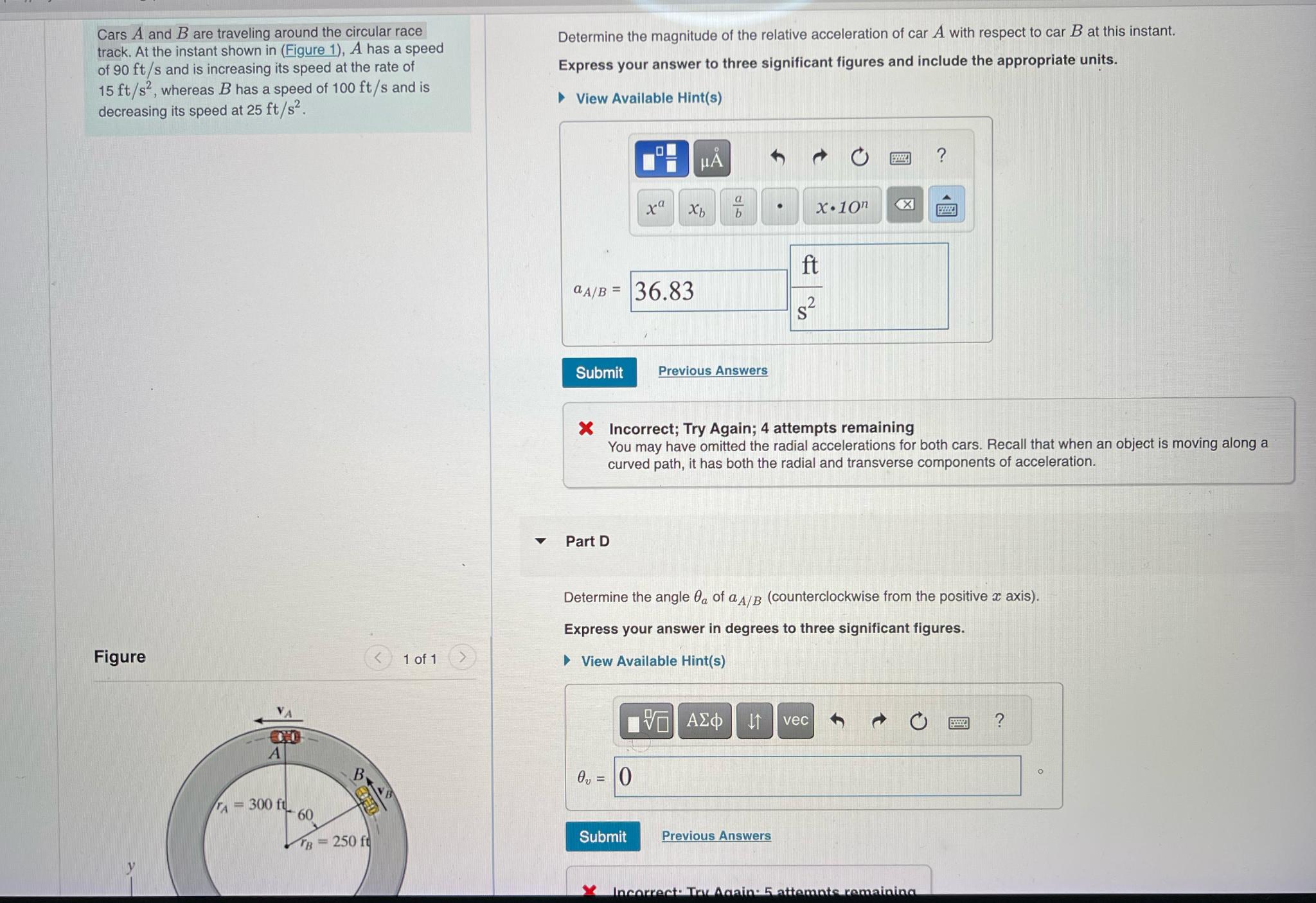 Cars A and B are traveling around the circular