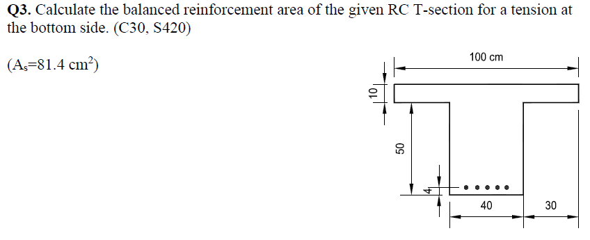 Q 3 . Calculate the balanced reinforcement area