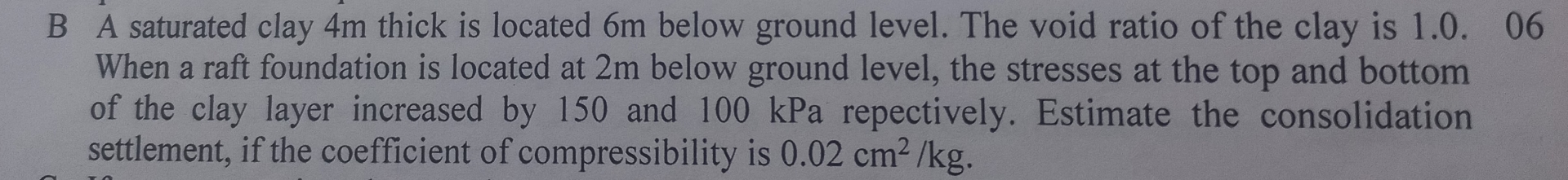 B A saturated clay 4 m thick is located 6 m below