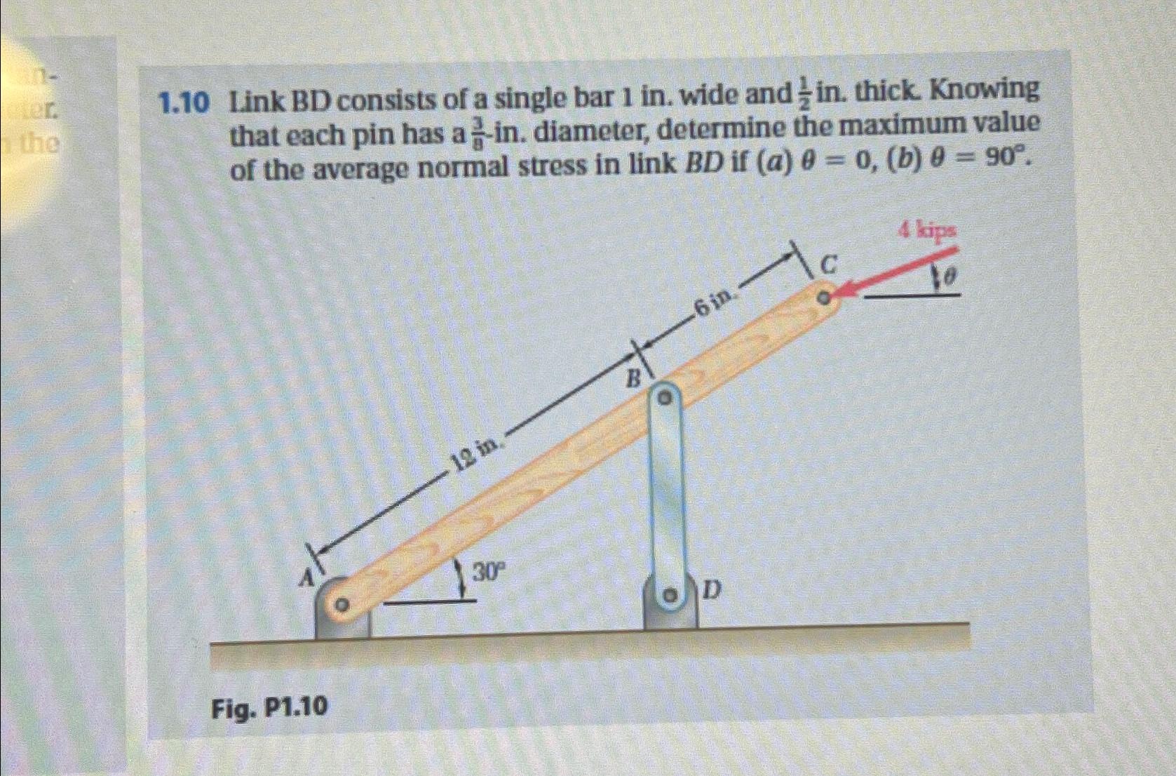 1 . 1 0 Link BD consists of a single bar 1 in .