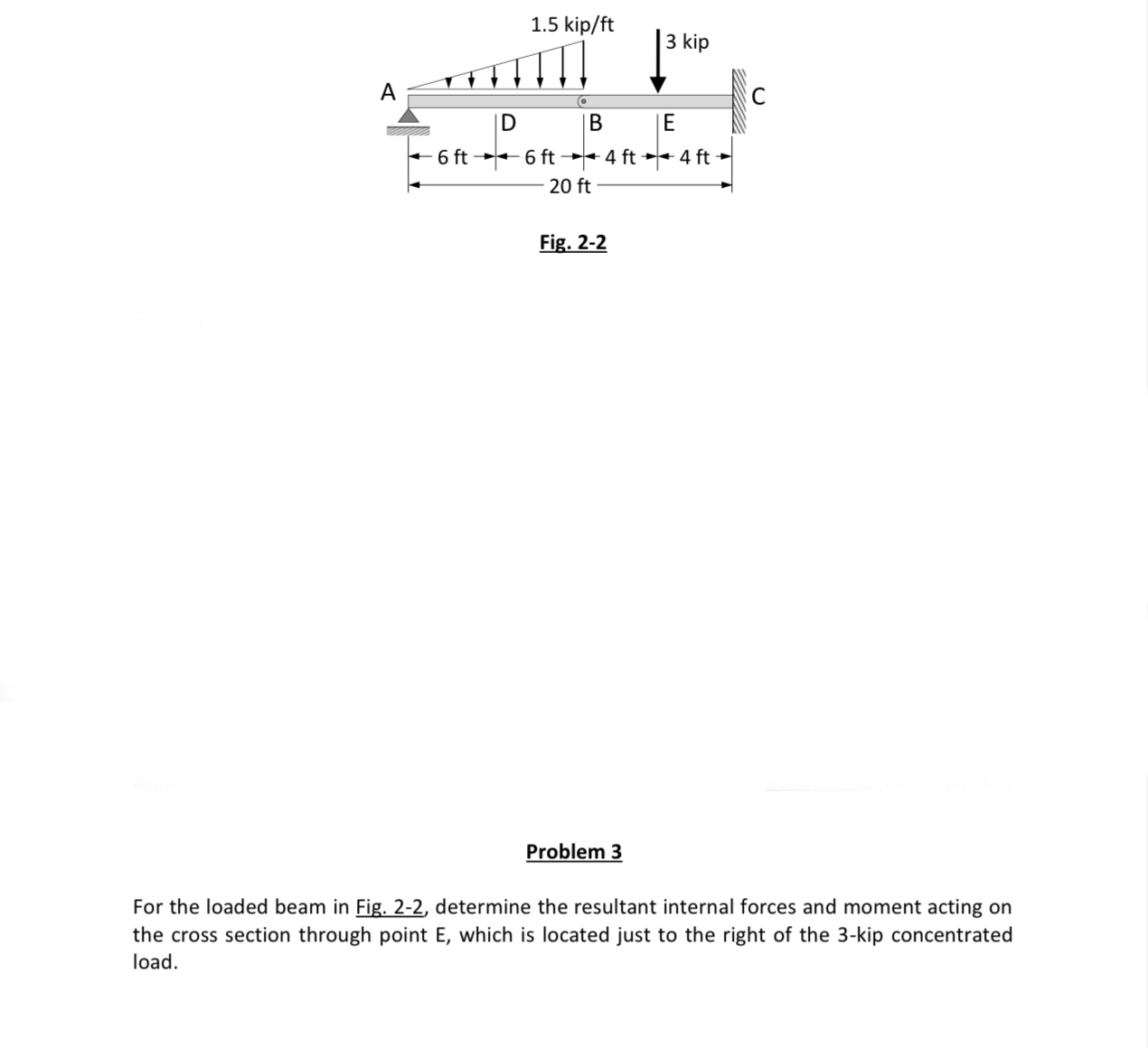 For the loaded beam in Fig. 2 - 2 , determine the