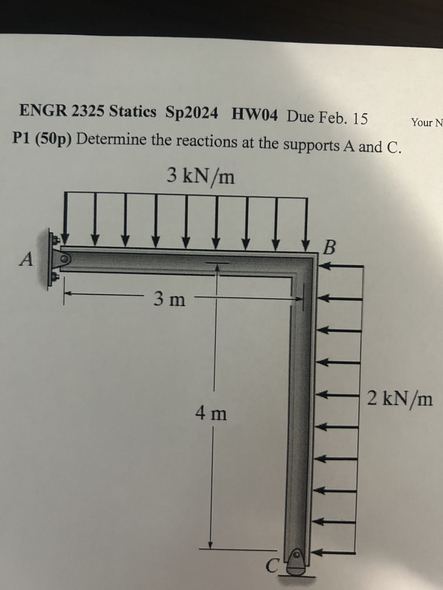 P 1 ( 5 0 p ) Determine the reactions at the