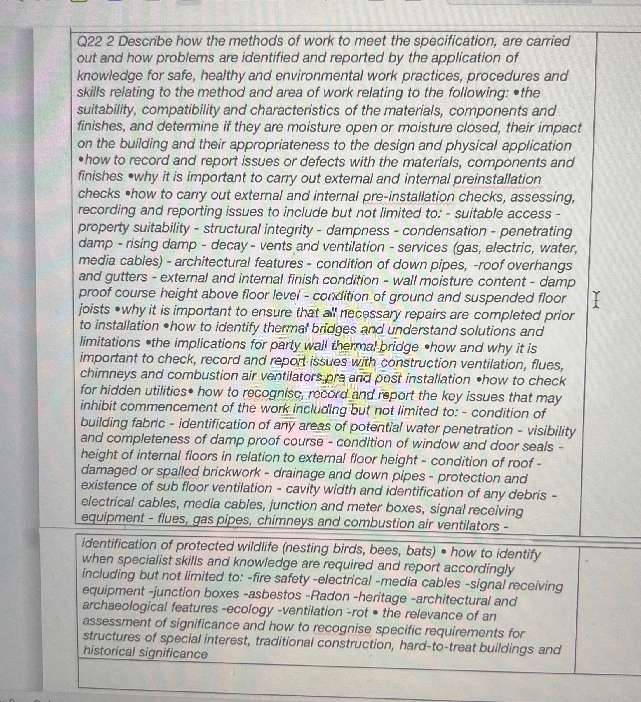 Q 2 2 2 Describe how the methods of work to meet