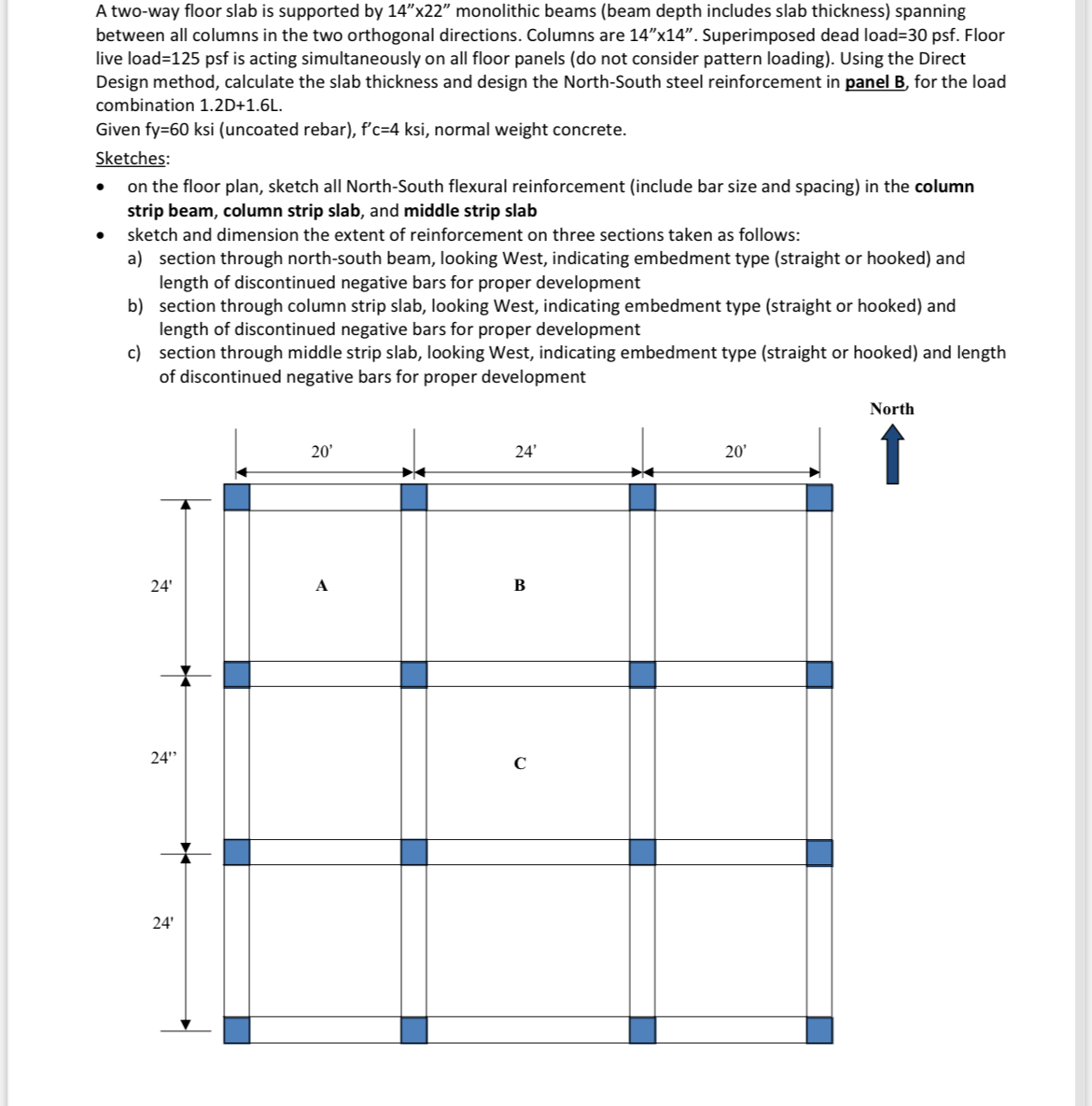 A two - way floor slab is supported by 1 4 ' ' 2