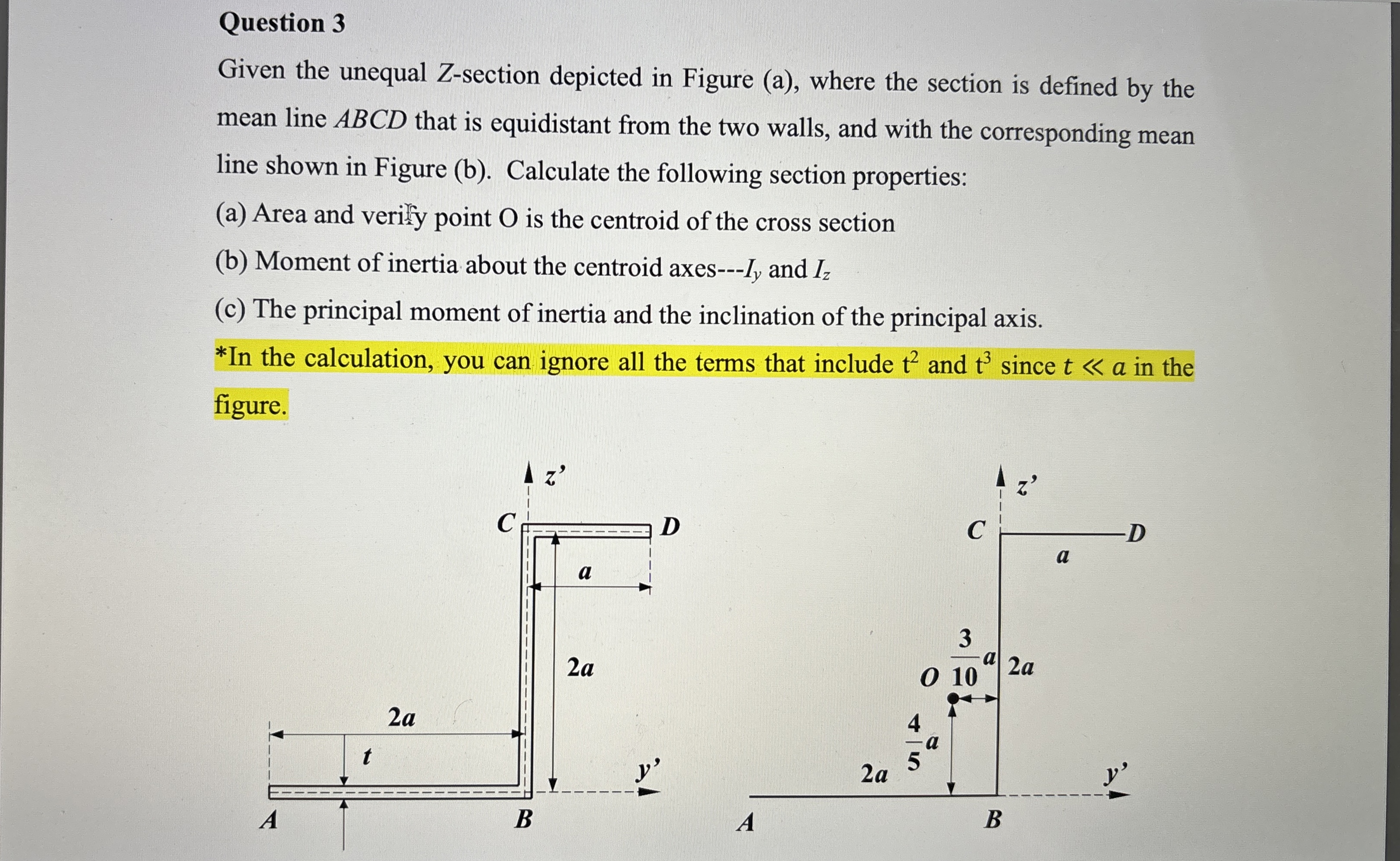 Question 3 Given the unequal Z - section depicted