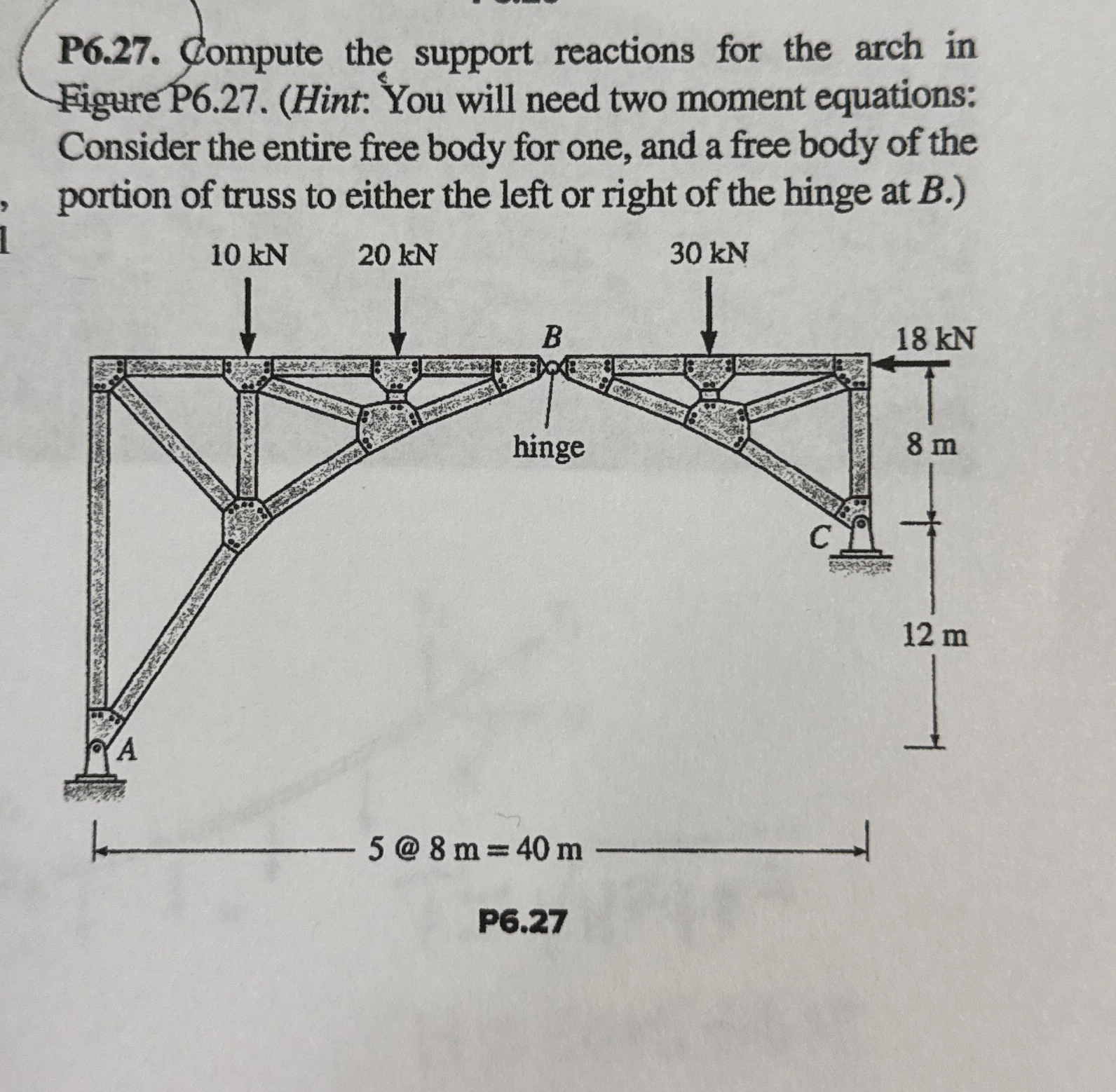 P 6 . 2 7 . Compute the support reactions for the