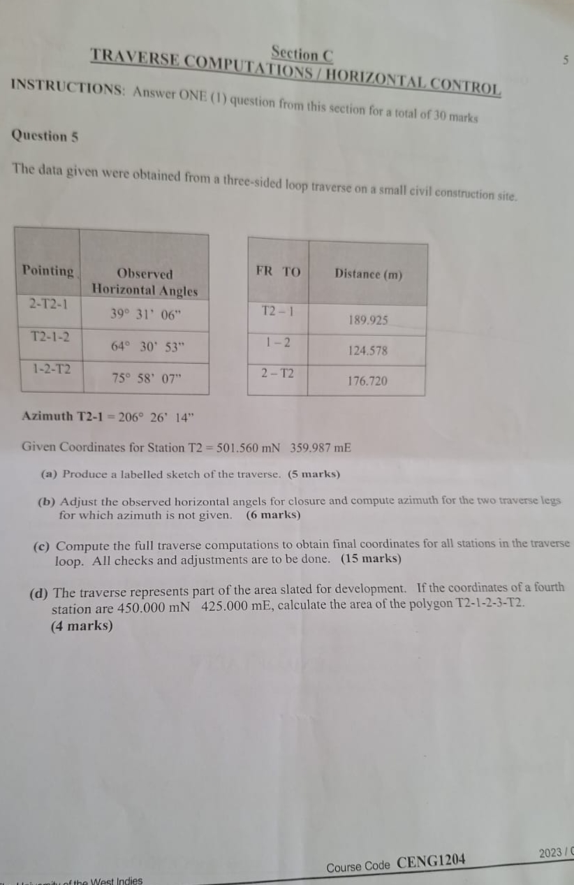 TRAVERSE COMPUTATIONS / HORIZONTAL CONTROL