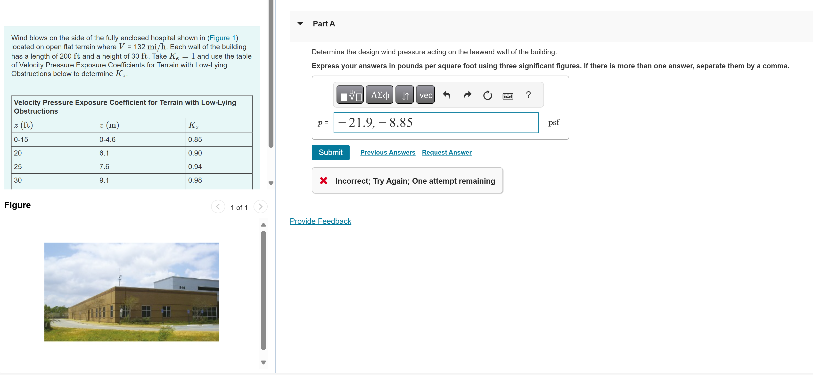 Part A Determine the design wind pressure acting