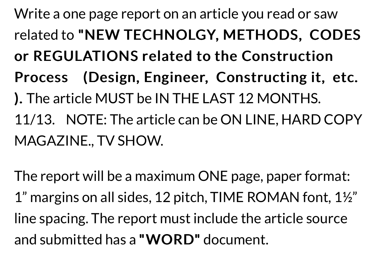Write a one page report on an article you read or