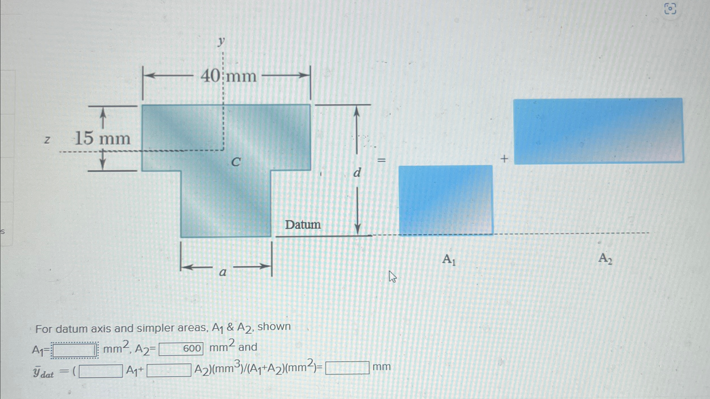 For datum axis and simpler areas, A 1 & A 2 ,