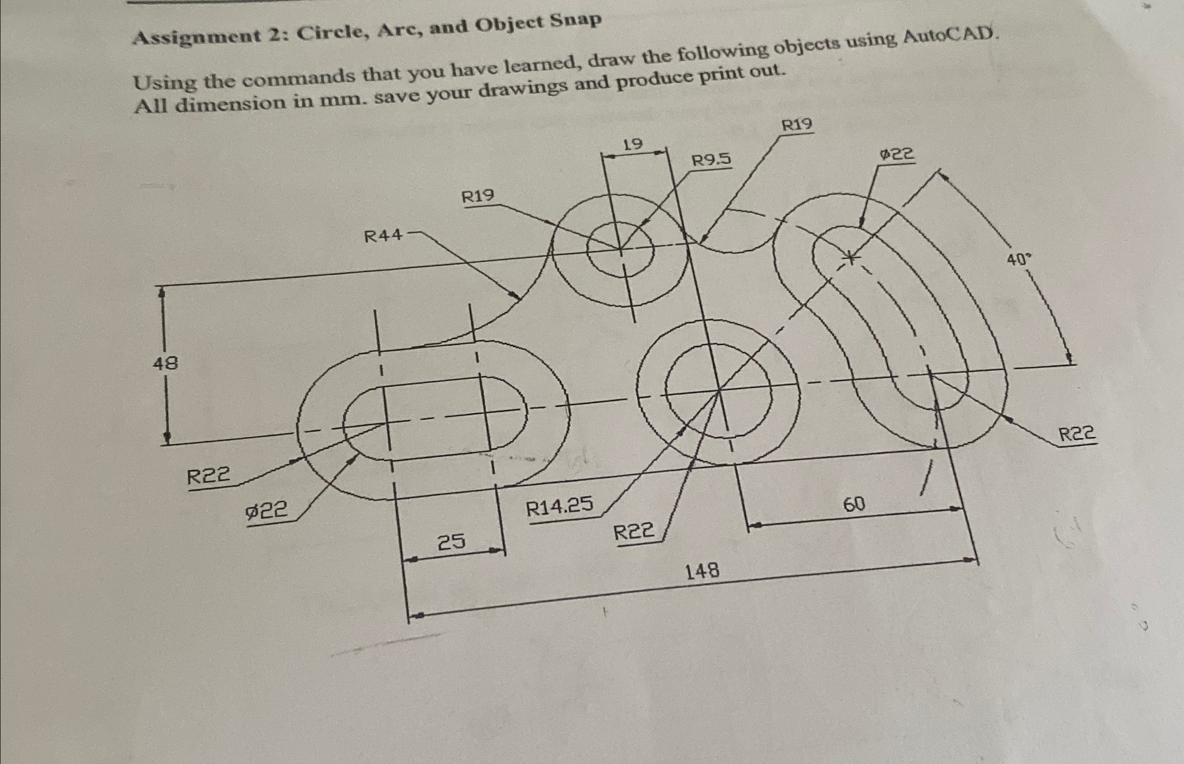 Assignment 2 : Circle, Arc, and Object Snap Using