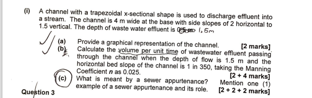 ( i ) A channel with a trapezoidal x - sectional