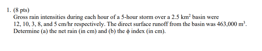 ( 8 pts ) Gross rain intensities during each hour