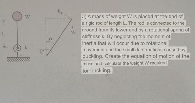 A mass of weight W is placed at the end of a