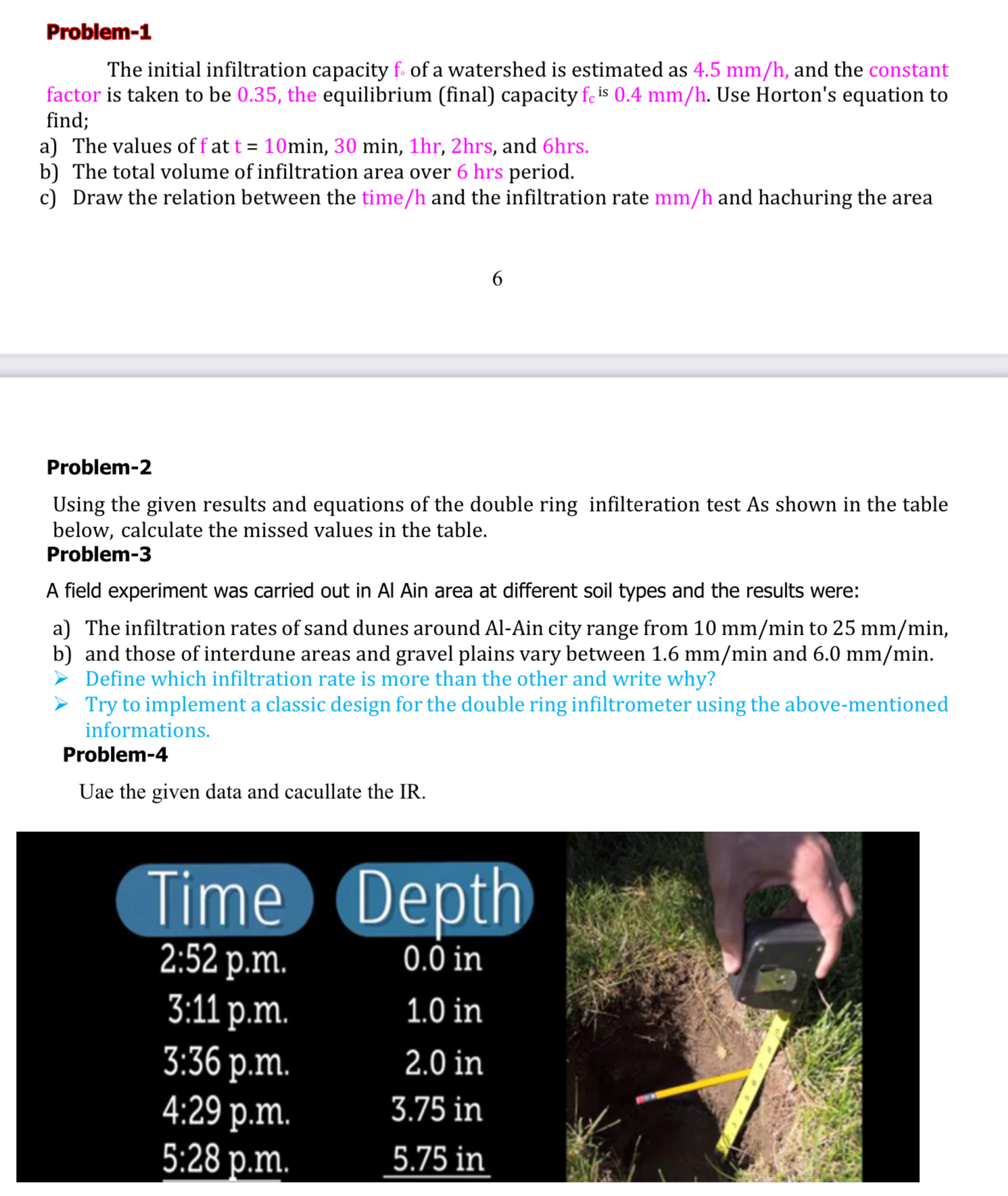 Problem - 1 The initial infiltration capacity fo
