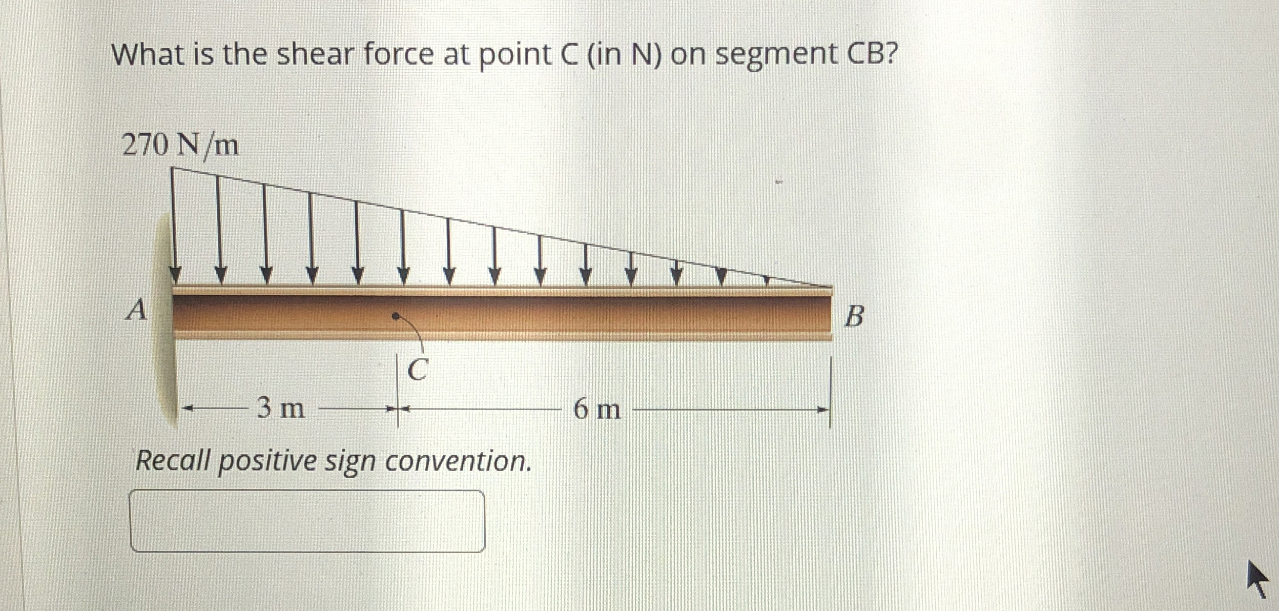 What is the shear force at point C ( in N ) on