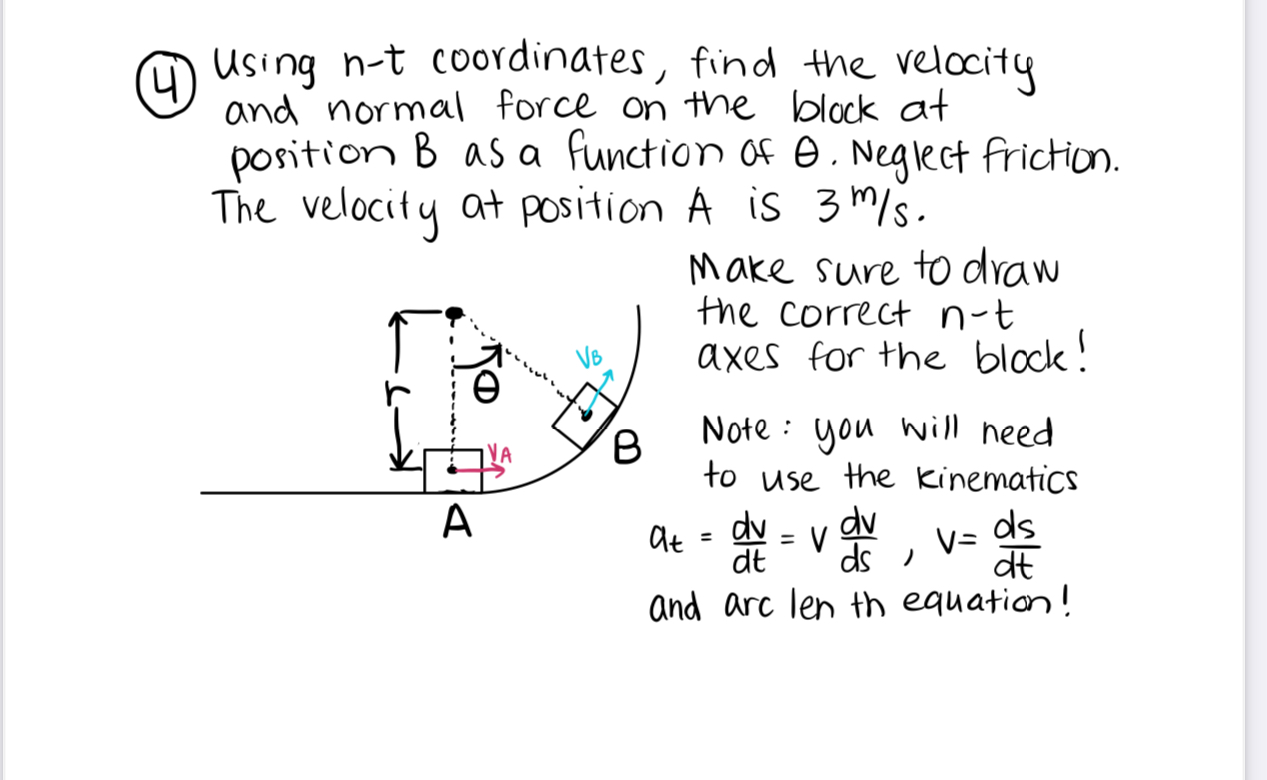 ( 4 ) Using n - t coordinates, find the velocity