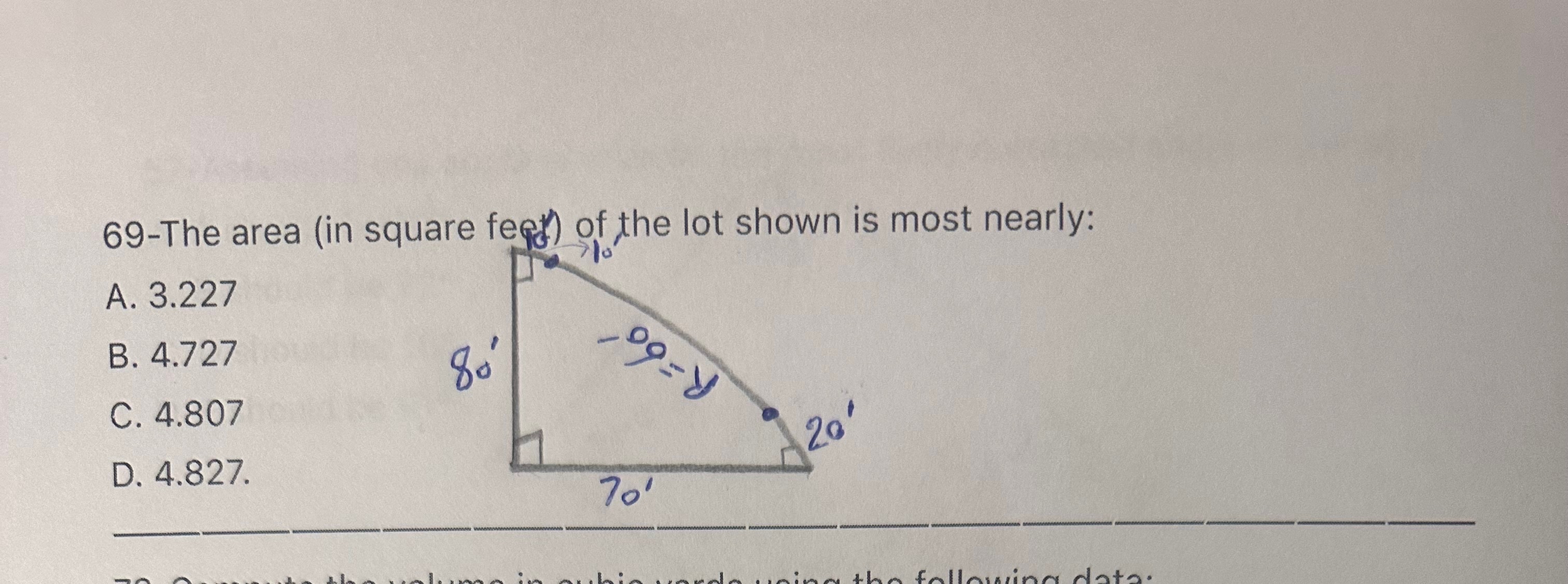 6 9 - The area ( in squa - A . 3 . 2 2 7 B . 4 .