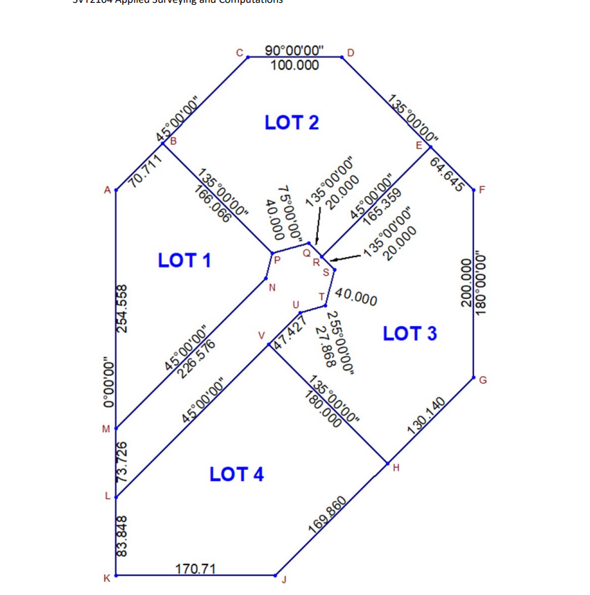 Calculate Lot Bearings and Distances A - B - C is