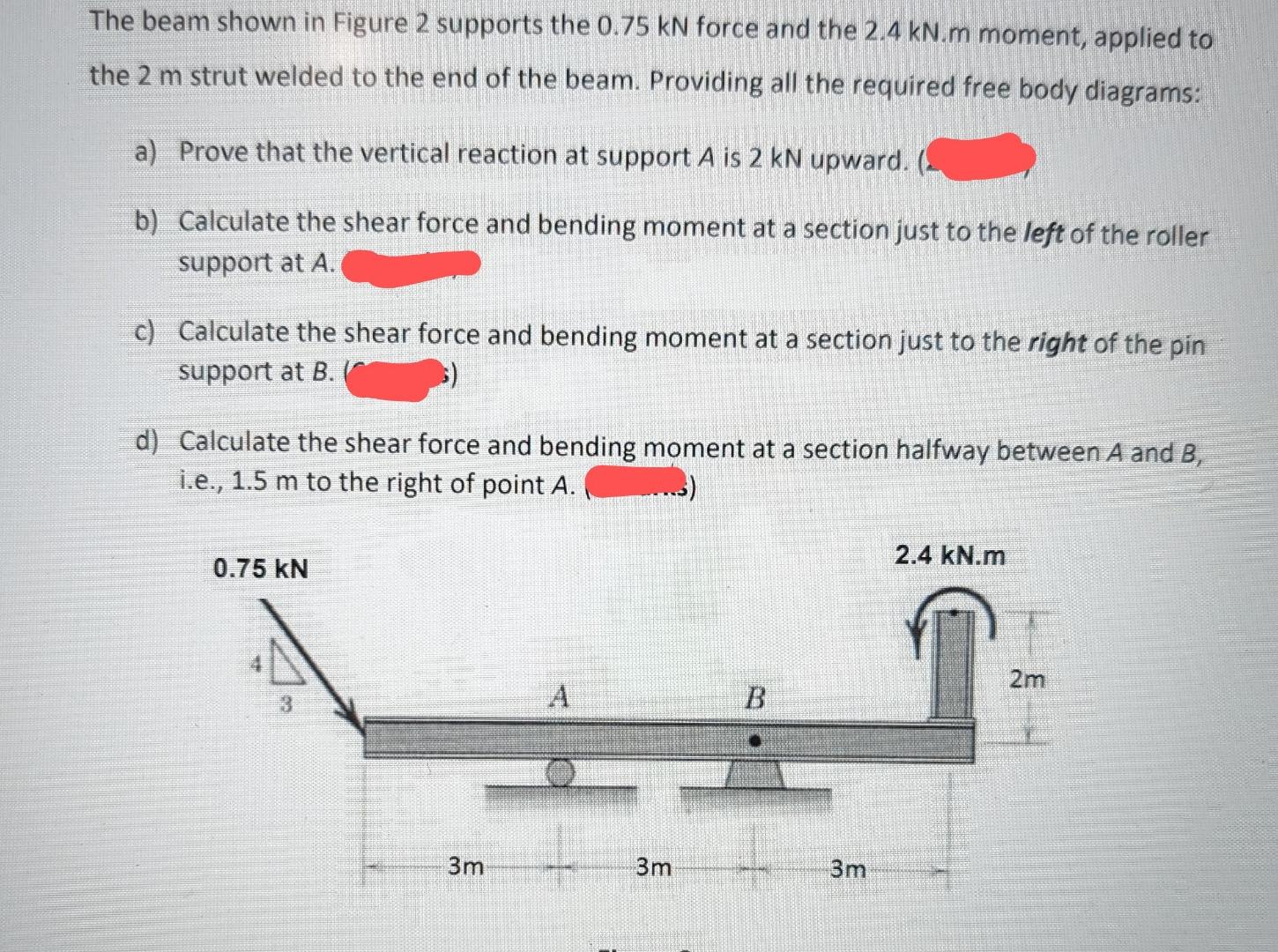 The beam shown in Figure 2 supports the 0 . 7 5 k
