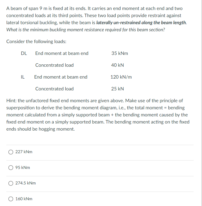 A beam of span 9 m is fixed at its ends. It
