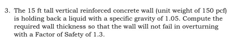 The 1 5 f t tall vertical reinforced concrete