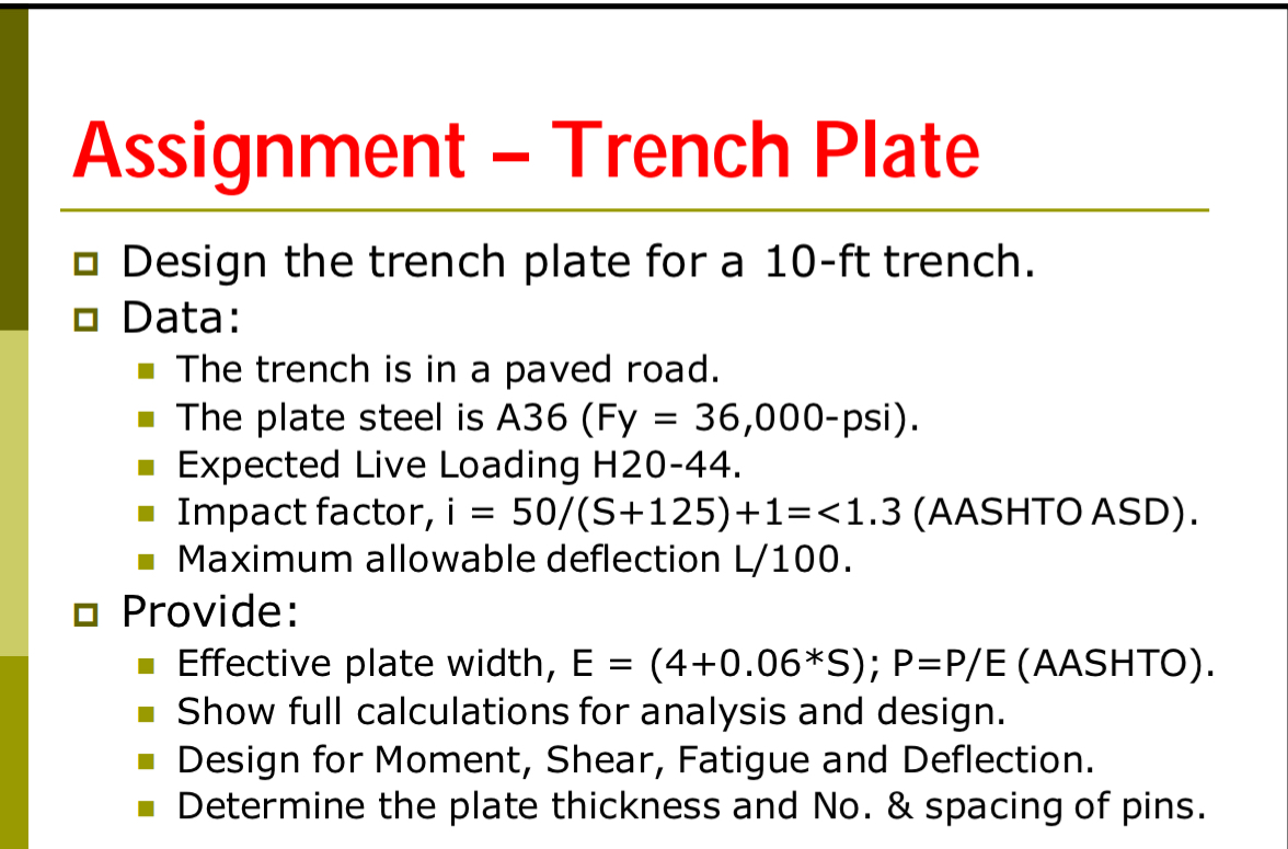 Assignment - Trench Plate Design the trench plate