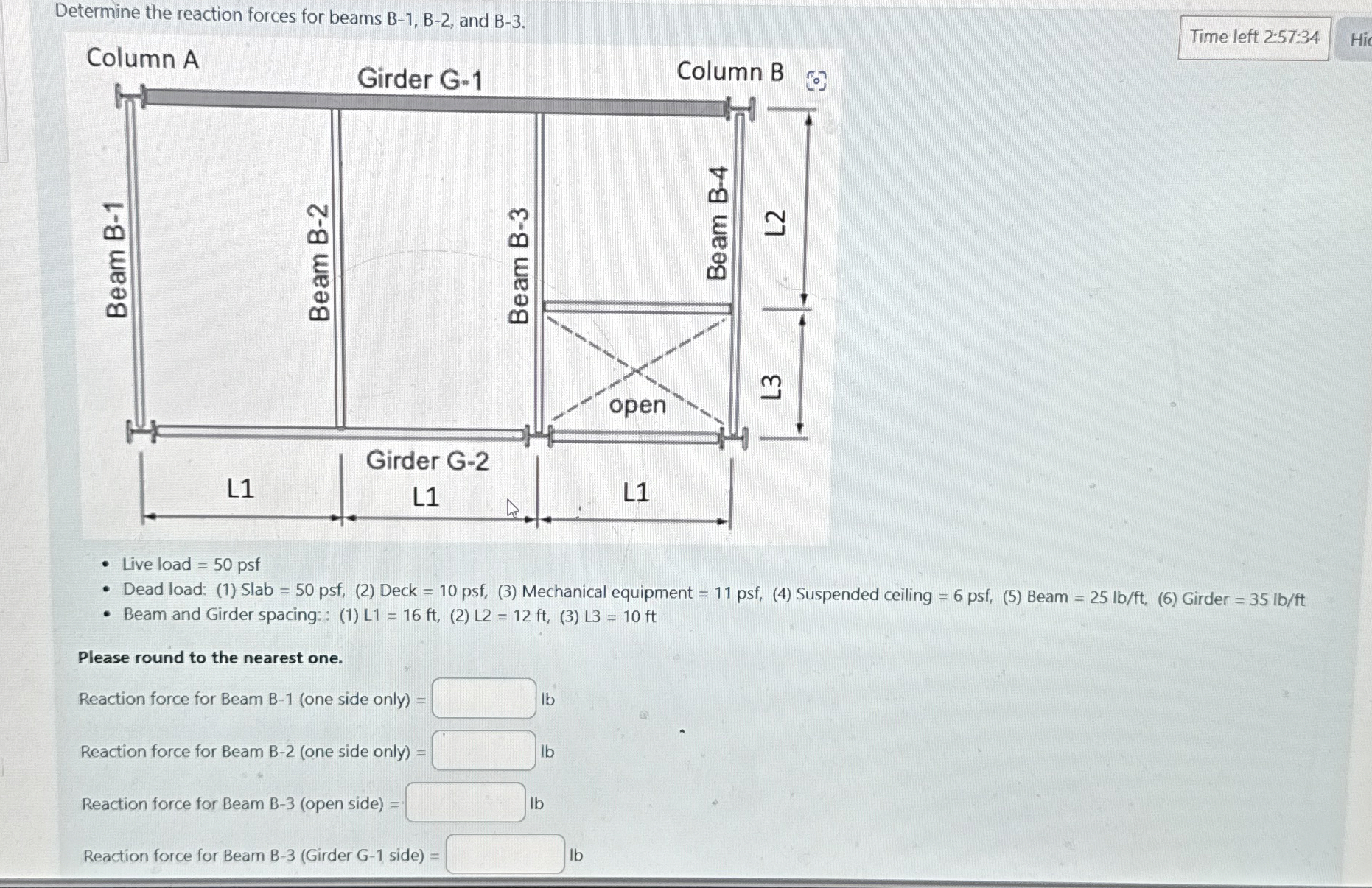 Determine the reaction forces for beams B - 1 , B