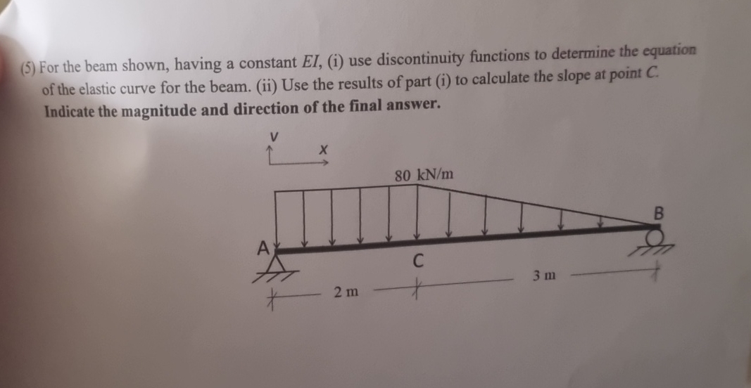 ( 5 ) For the beam shown, having a constant E I ,