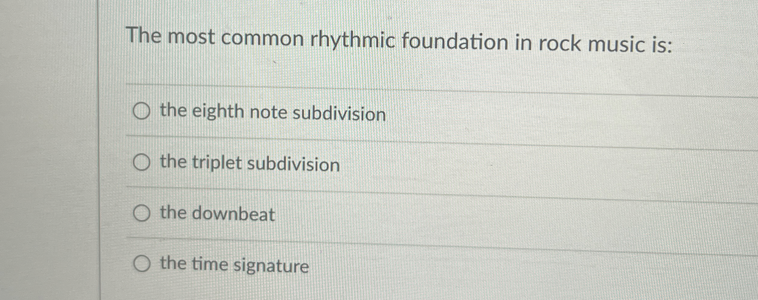 The most common rhythmic foundation in rock music
