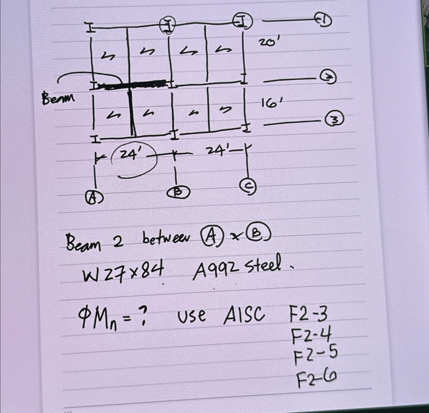 Beam 2 between ( A ) ( B ) W 2 7 \ times 8 4 A 9