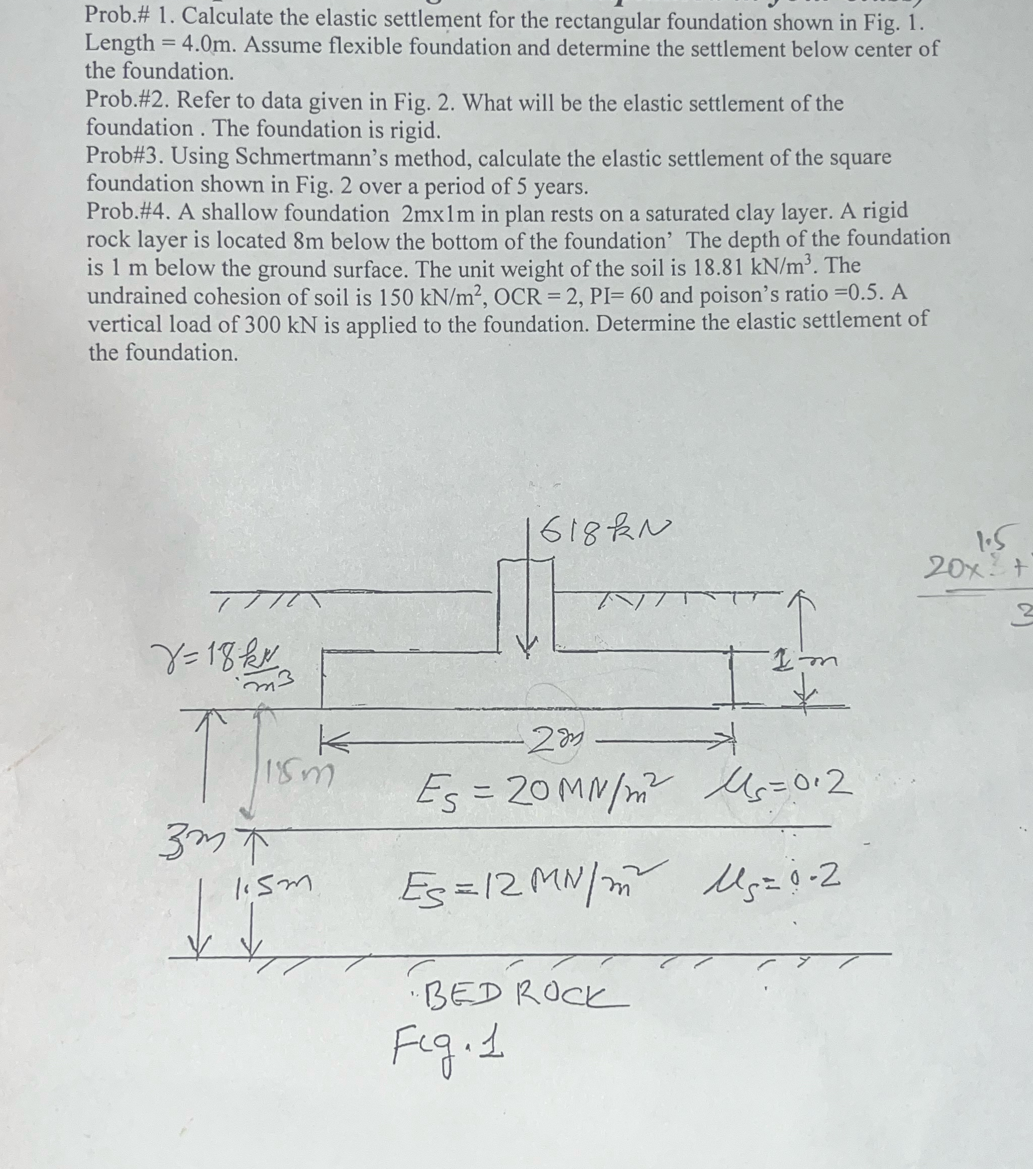Prob.# 1. Calculate the elastic settlement for