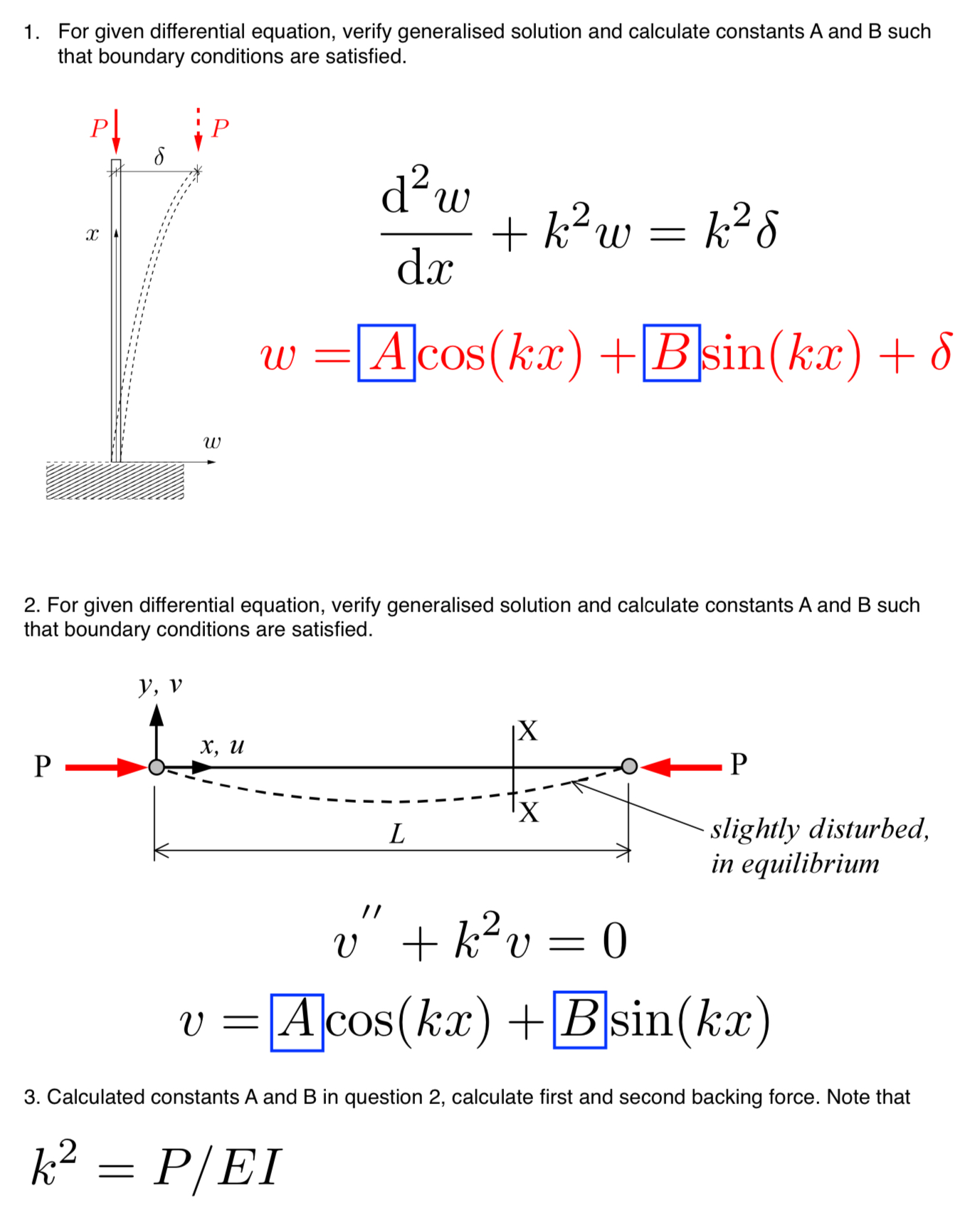 Calculated constants A and B in question 2 ,