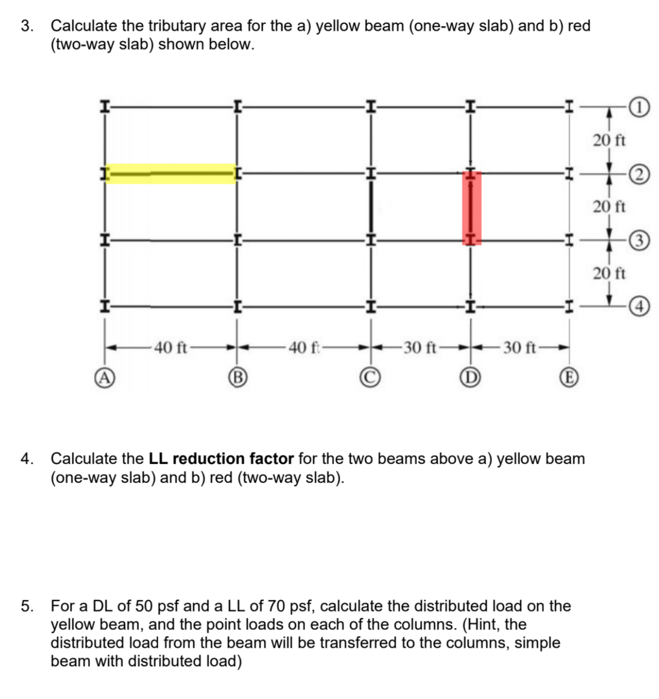 Calculate the tributary area for the a ) yellow