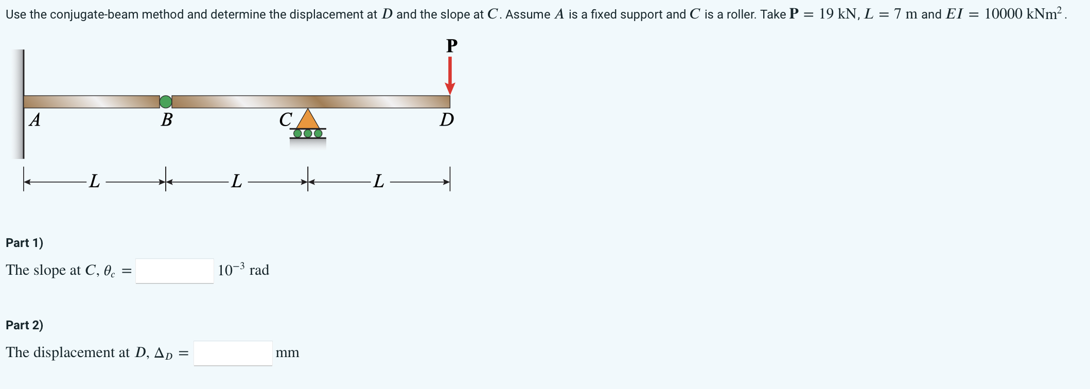 Use the conjugate - beam method and determine the