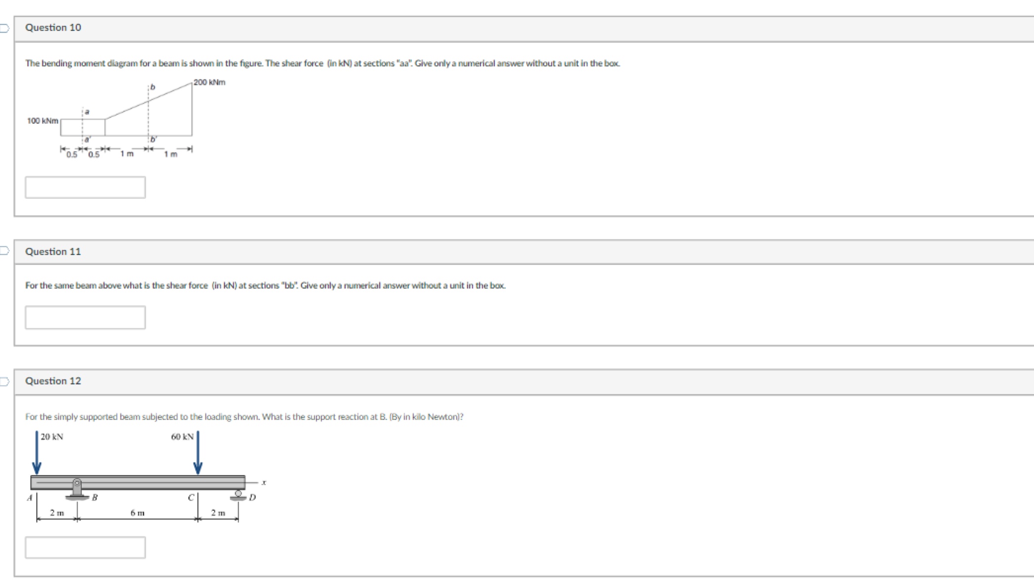 Question 1 0 The bending moment diagram for a