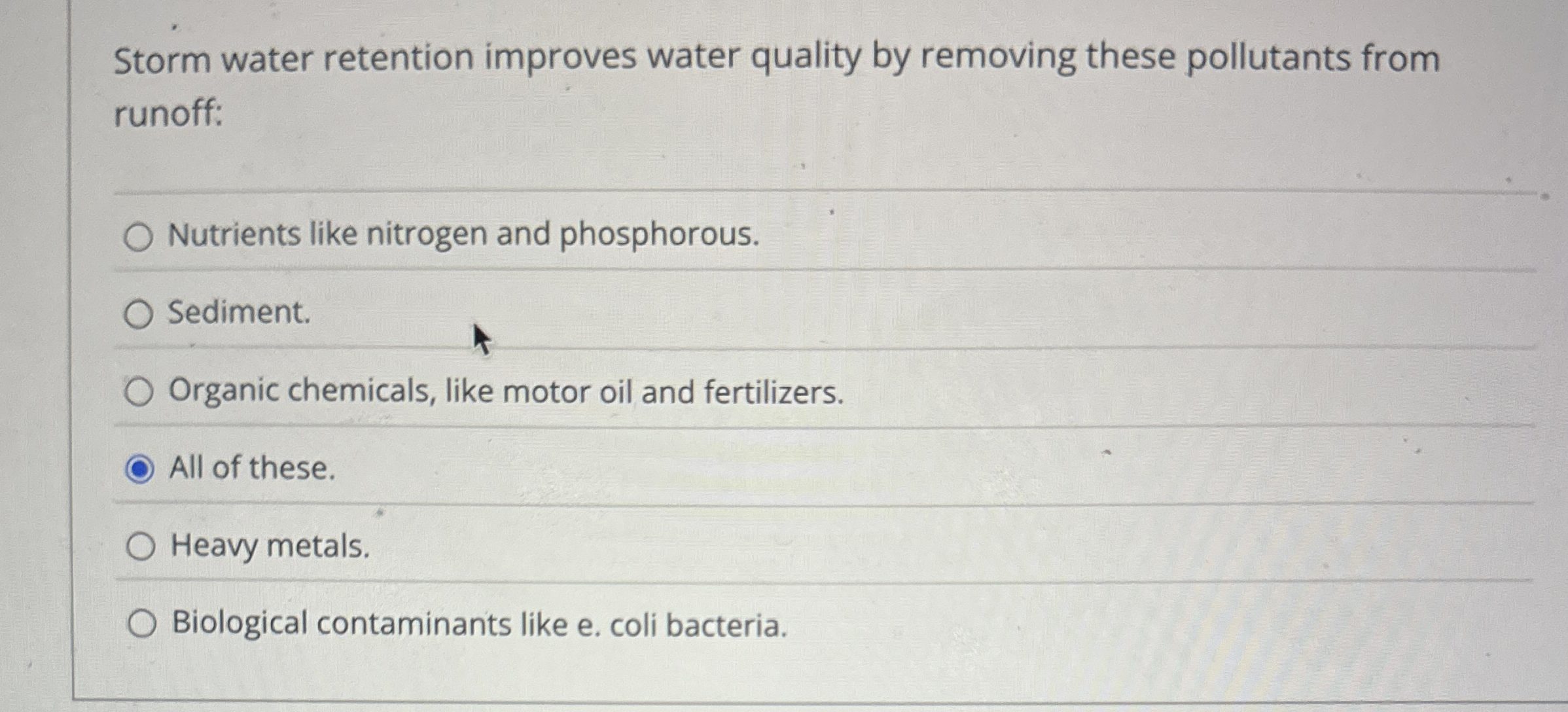Storm water retention improves water quality by