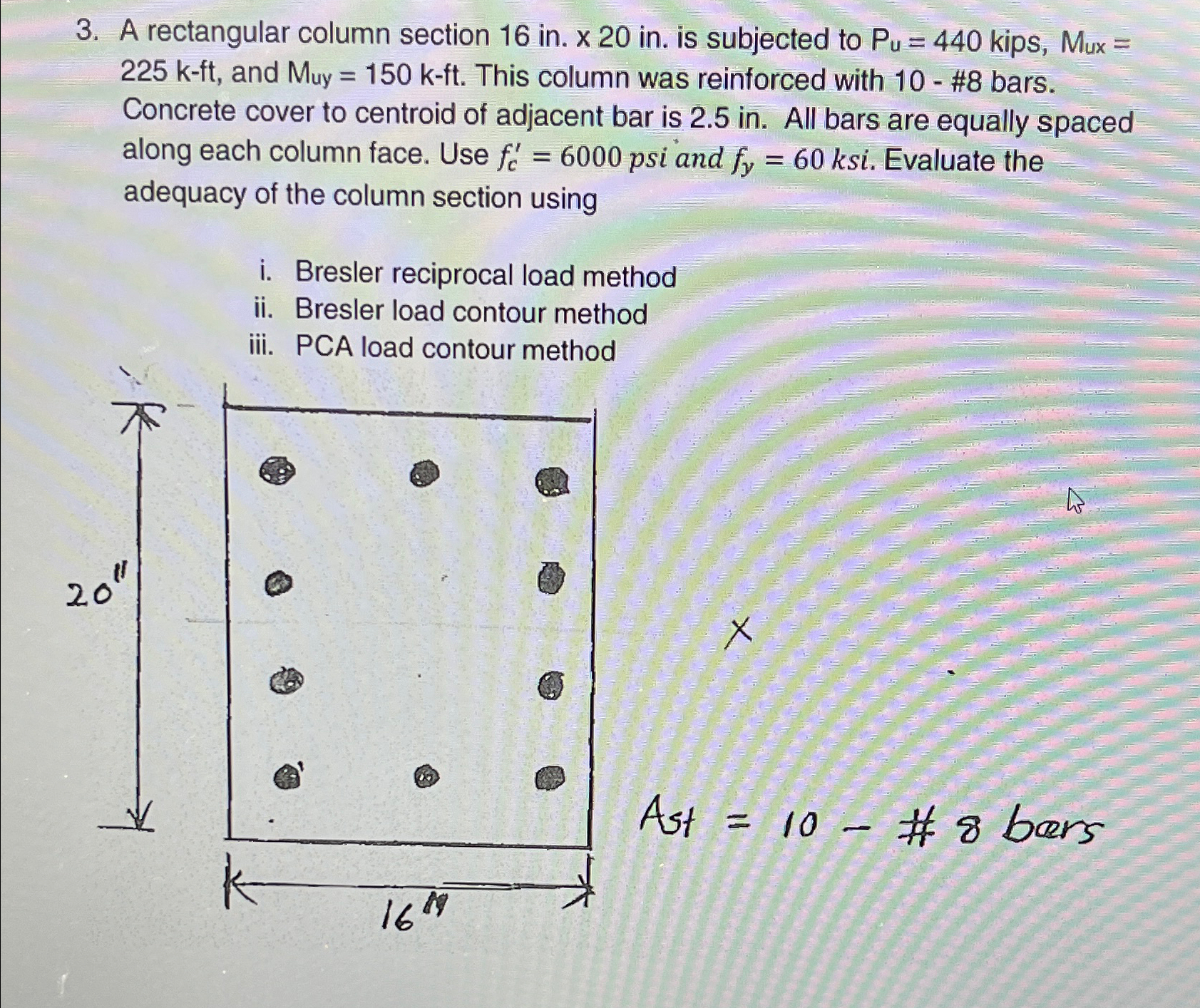 A rectangular column section 1 6 in . x 2 0 in .