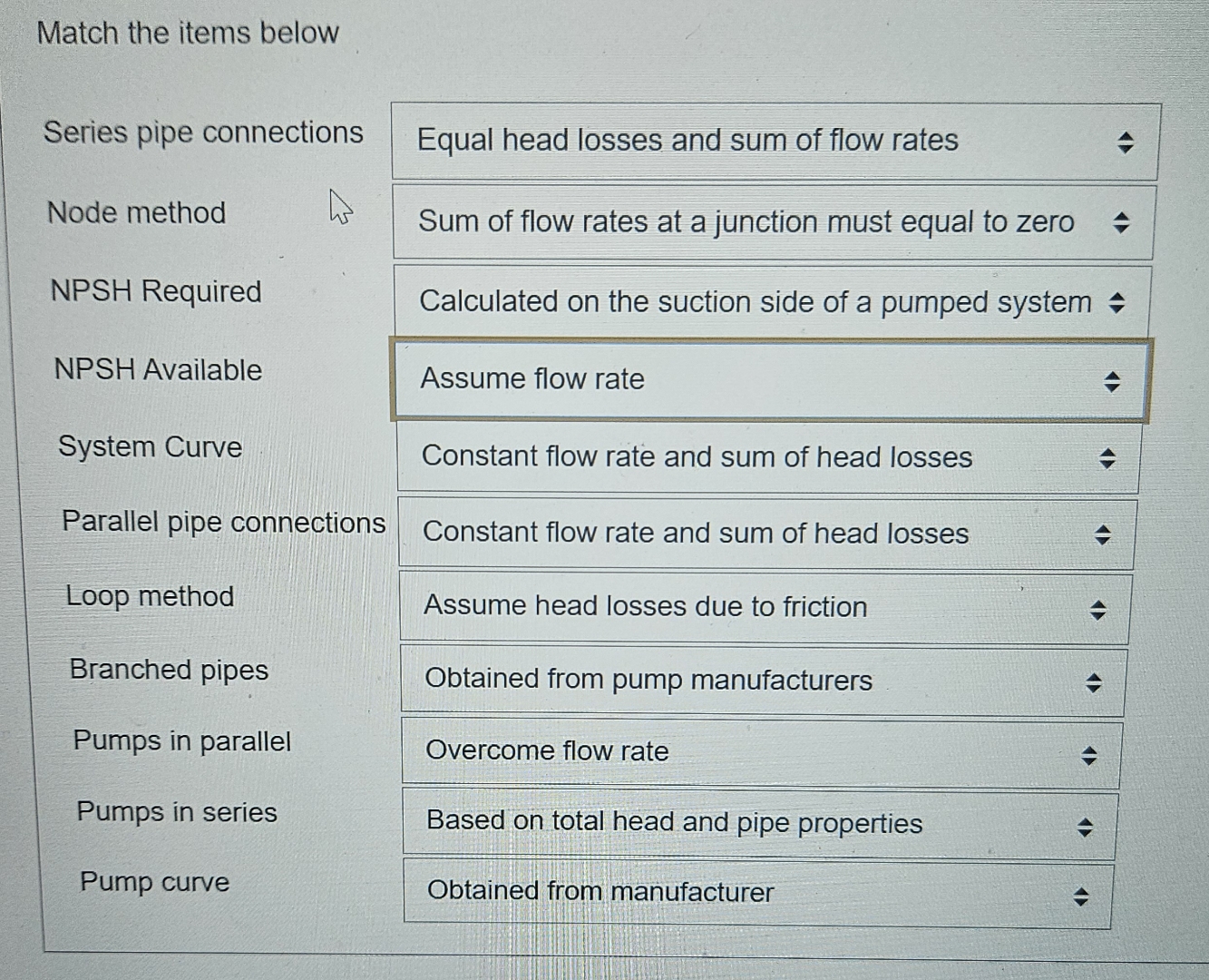 is this correctly matched ? Match the items below