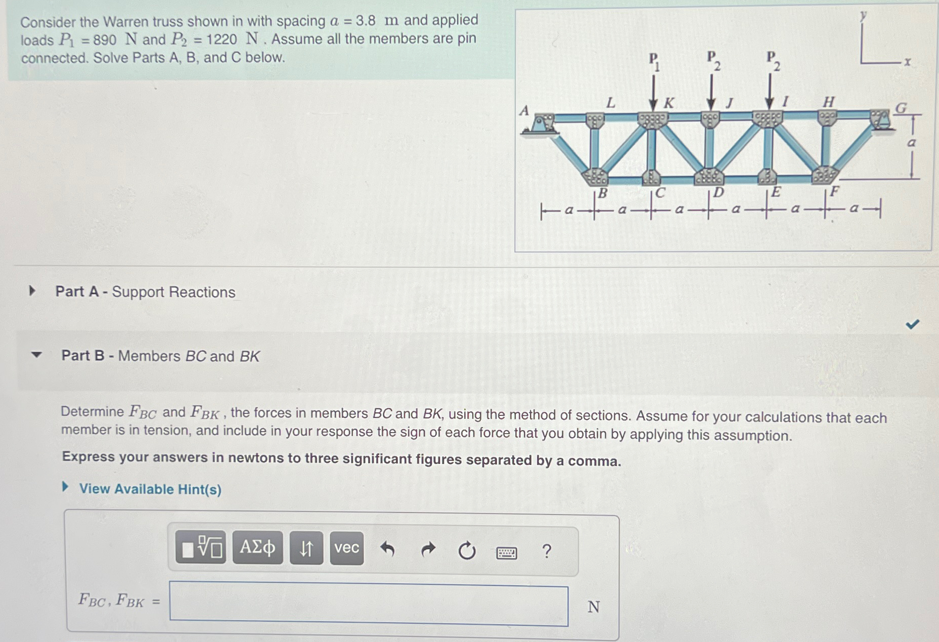 Consider the Warren truss shown in with spacing a