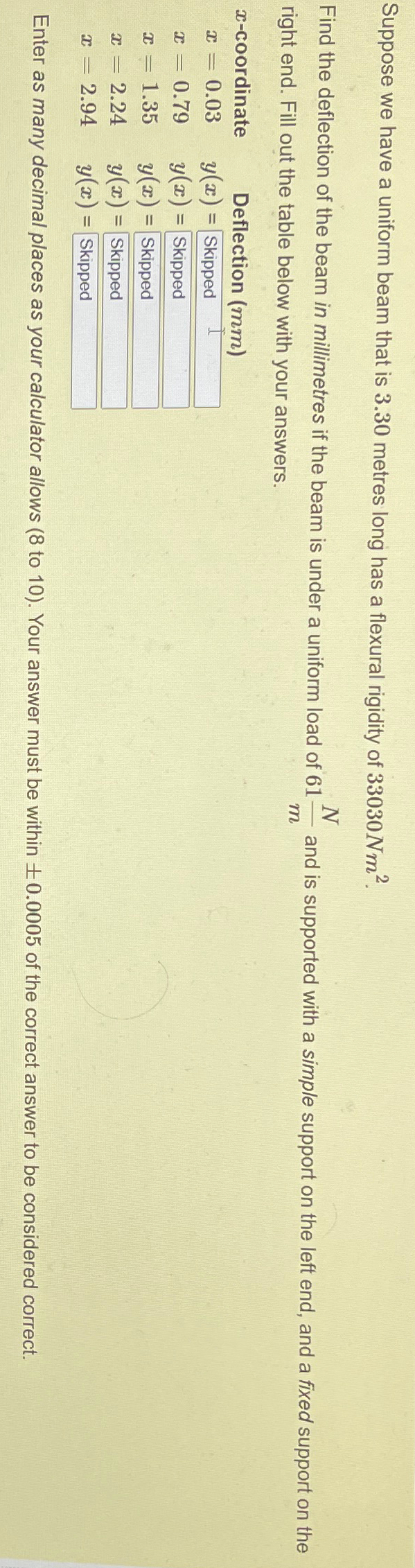 Suppose we have a uniform beam that is 3 . 3 0