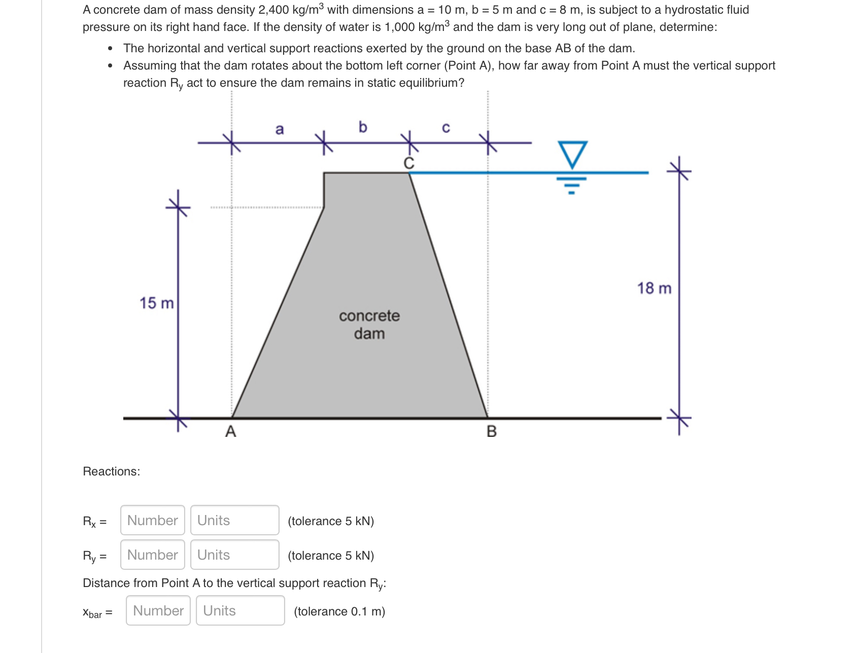 A concrete dam of mass density 2 , 4 0 0 k g m 3