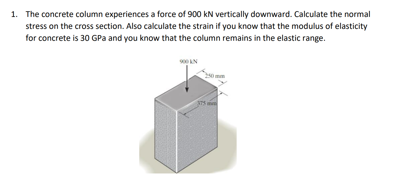 The concrete column experiences a force of 9 0 0