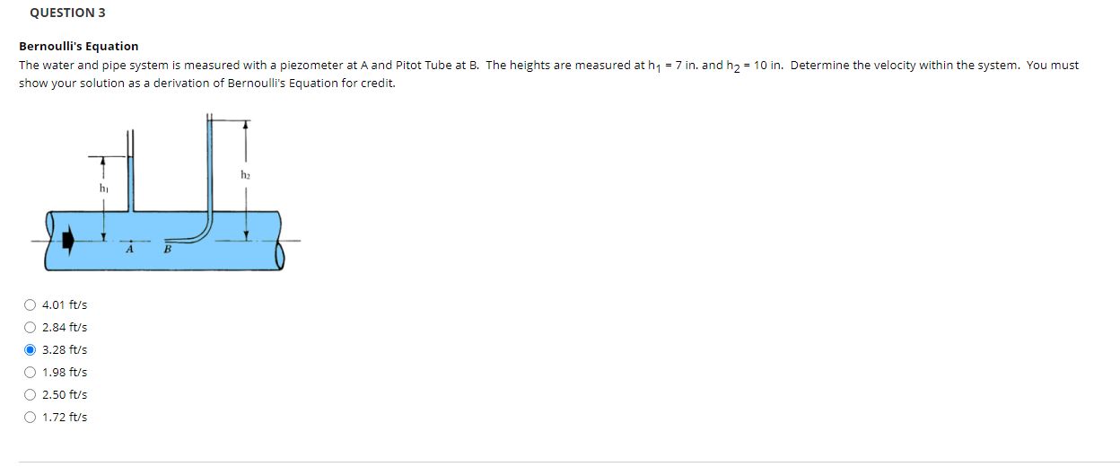 QUESTION 3 Bernoulli's Equation The water and