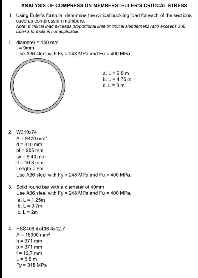 ANALYSIS OF COMPRESSION MEMBERS: EULER'S CRITICAL