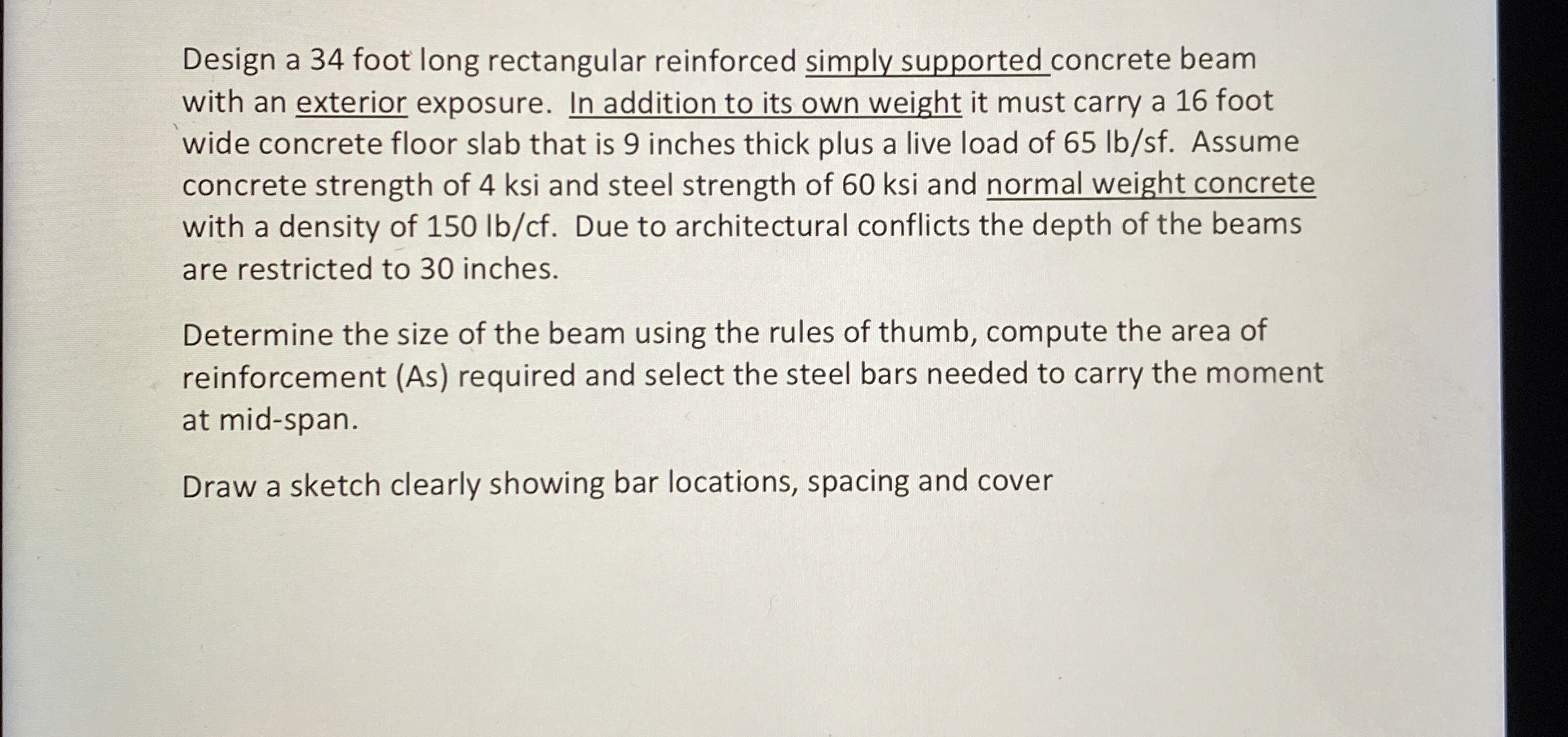 Design a 3 4 foot long rectangular reinforced