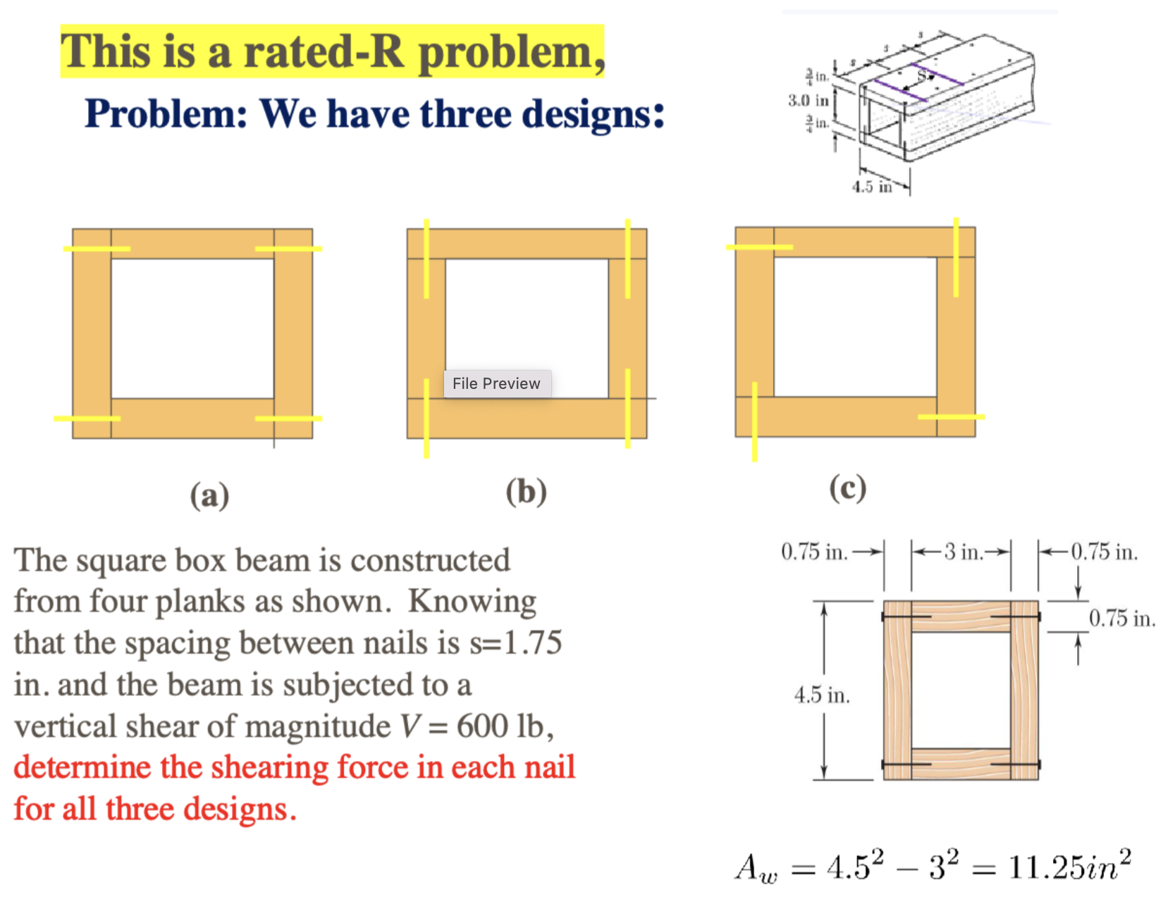 Problem: We have three designs: ( a ) ( v ) ( c )